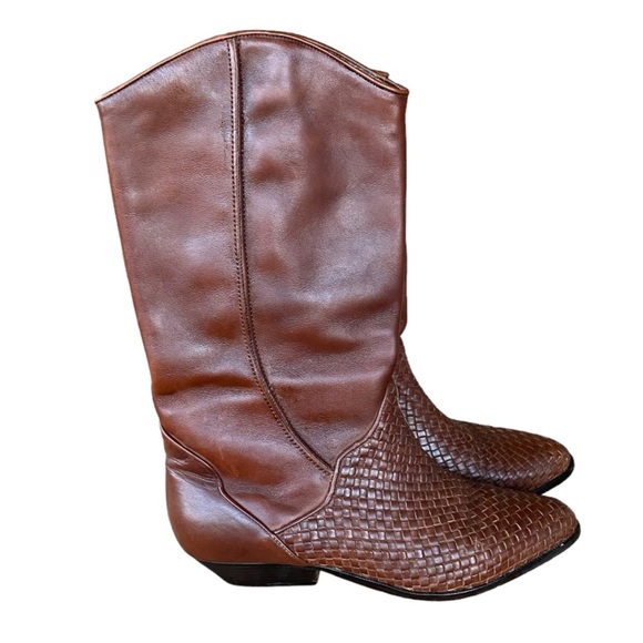 Field Manor Shoes - Field Manor Ellis vintage 80’s Cowgirl Woven Leather Riding Boots Size 6